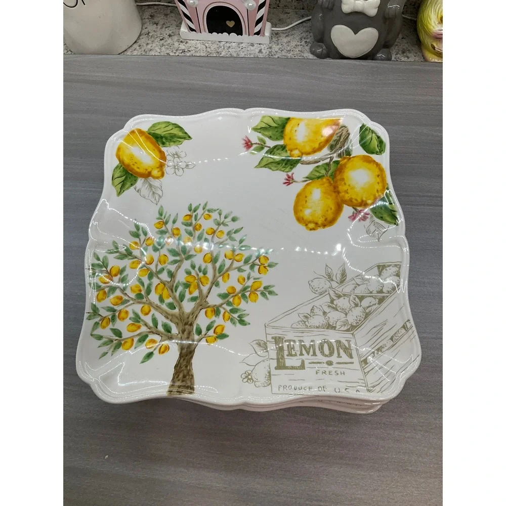 LARGE MAXCERA LEMON TREE SKETCH SQUARE DINNER PLATES‎